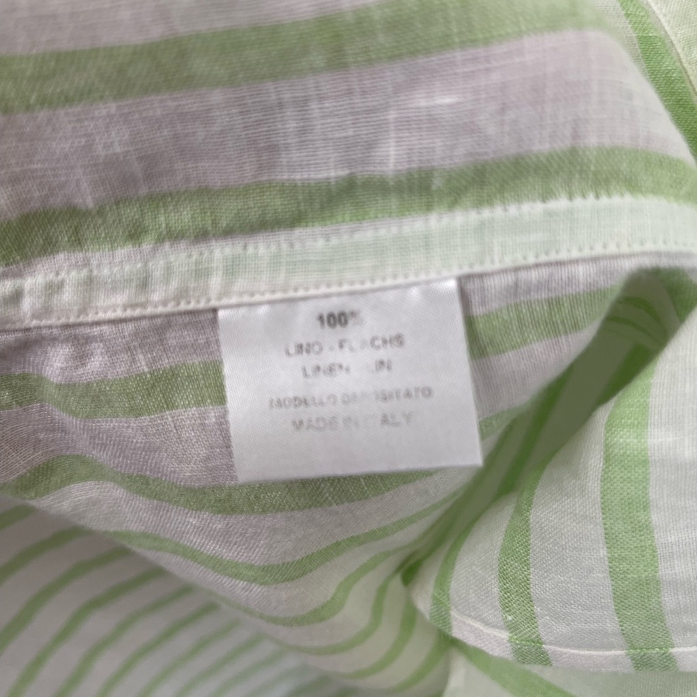 Azzurro Portofino by Guy Rover Linen Green Striped Men's Shirt Size Large - Picture 6 of 6